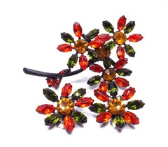 Vintage Rhinestone Flower Brooch Earrings SET