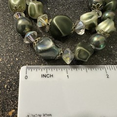 DOUBLE STRAND SHADES OF GREEN BEAD NECKLACE WITH PLASTIC CRYSTAL ACCENTS