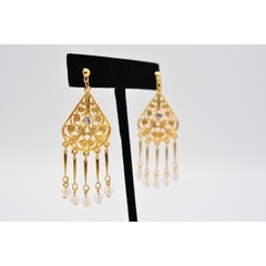 Vintage Dangle Earrings Lucite Frosted Brushed Gold Rhinestone NOS 1980s BinAK