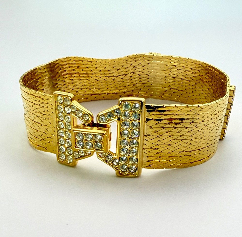 Nolan Miller Gold Tone Multi Strand Bracelet – Pavé Clasp – 7.25” – Signed