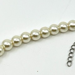 Vintage Cream Faux Pearl Graduated Choker Necklace with Rhinestone Rondelles