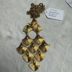 Vintage Gold ToneStatementPendant Necklace Large Abstract Geometric Runway Style