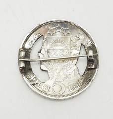 Antique silver Milda woman profile 5 lat coin brooch pin Latvia