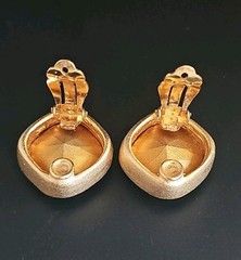 Vintage Mary Frost Crystal Royal Blue Gold Clip Earrings Statement Runway