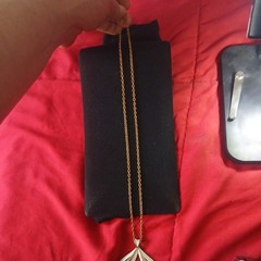 Vtg Luca Razza Designer Modernist Pendant Necklace Smooth White & gold Tone