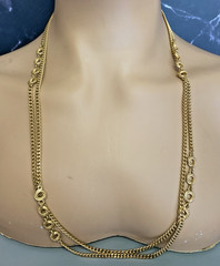 MONET Vintage Gold-Tone Station Necklace Textured Open Circle Curb Chain 28in