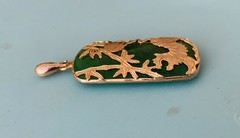 Vintage Natural Green Jade 45mm X 20mm Pendant 10k Gold Filled