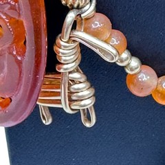Brutalist Nancy NJ Young Kokopelli Tribal Carved Carnelian Bronze Charm Necklace