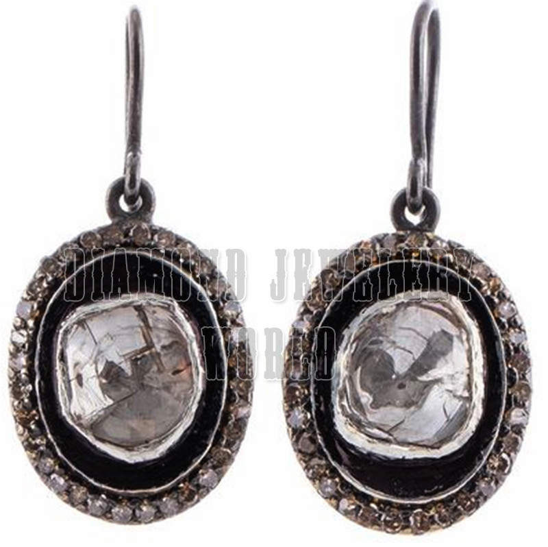 1.35ctw Genuine Old Mine Rose Antique Cut Diamond Vintage Silver Earring Jewelry