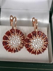 Vintage 1990-s 14 Ct Rolled Gold Large Ruby / Zircons Earrings-Hallmarked 585 RG