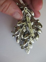 Rare Vintage Judy Lee Floral Spray Rhinestone Lava Glass Brooch