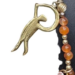 Brutalist Nancy NJ Young Kokopelli Tribal Carved Carnelian Bronze Charm Necklace