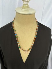 VINTAGE 1970s SOUTHWESTERN MULTI-STONE SEED BEAD NECKLACE ROSE QUARTZ TURQUOISE