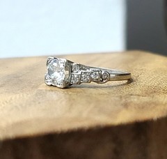Platinum Vintage Engagement Ring 0.80ct.Natural Old Euro Round Diamond 1920’S