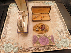ART Deco Antique jewelry lot Elaborate bracelet sterling dangle earring Sash Pin