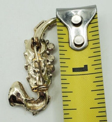 Vintage Saxophone Brooch Pink Enamel Mother of Pearl Keys Gold Tone Pin Brooch