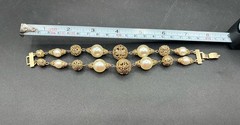 Vtg Monet Avon Gold Tone Filigree Ball Orb Bracelet, Necklace Dangle Earrings