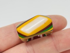 Vintage 70s Lucite Acrylic Striped Layer Ring Colorful Asymmetrical Retro Sz 5.5