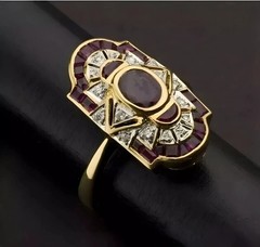 2Ct Art Deco Style Lab Created Diamond & Garnet Wedding 14K Yellow Gold FN Ring