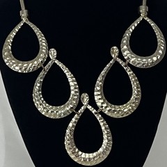 Vintage Teardrop Bib Statement Necklace Hammered Silver-Tone Metal