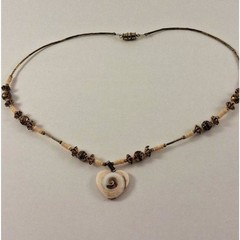 Artisan Beaded Choker with Natural Shell Pendant and Metal Beads 1970s – 1990s