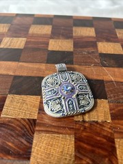 Vintage Style Ornate Square Pendant w/ Blue & Purple Accents – 1.5” – No Chain