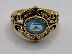 Vintage Octagon-Cut Light Blue Stone in Goldtone Filigree Ring (Size 7)