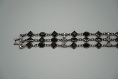 Vintage Geometric Black/Silver Tone Set-Enamel Earrings-Glass Onyx Bracelet