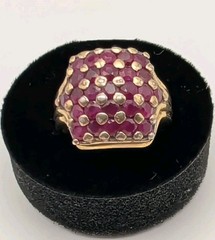 Vintage Gold over 925 Sterling Silver Ruby Pavé Ring Sz 9