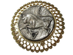 PIN PEWTER & GOLD PLATED METAL FILIGREE DESIGNER STYLE TAURUS THE BULL HOROSCOPE