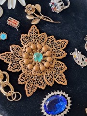 Antique Vintage Rhinestone Jewelry Mixed Lot Charms Brooches Sterling Ring AVON