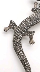 5½” Long Vintage Sterling Silver Marcasite Lizard Gecko Red Eyes Pin Brooch 30g