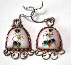 Vintage Unique Russian Enamel Hand Painted Jewelry Set Earrings + Necklace #58