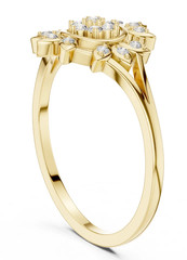 10K Yellow Gold FN With 0.20TCW Round Cut White Moissanite Sunburst Floral Ring