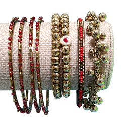 VTG 8pc Red Gold Tone Chunky Maximalist Everyday Statement Bracelets