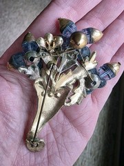 Vintage Metal And Glass Dangly Cornucopia Brooch