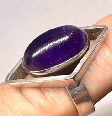 Y47 Modernist 1970s Purple 5 Ct Amethyst 935 Silver Ring Size 6.75 – 7.0 – 925