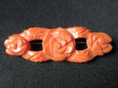 Reddish Orange Rose Bakelite Brooch 3 1/8″ ~YGF