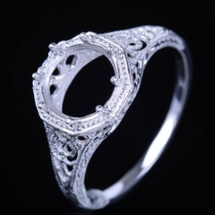 No Plated Sterling Silver Round 7-8mm Semi Mount Vintage Filigree Ring Jewelry