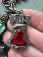Vintage 1950s Silver Tone Chain Charm Bracelet Patriotic US Navy Liberty Bell