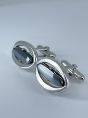 Vintage Swank hematite cufflinks long oval open silver tone design 3/4″