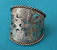 RARE Vintage 925 Sterling Silver Horse Brand Open Filigree Tapered Cuff Bracelet