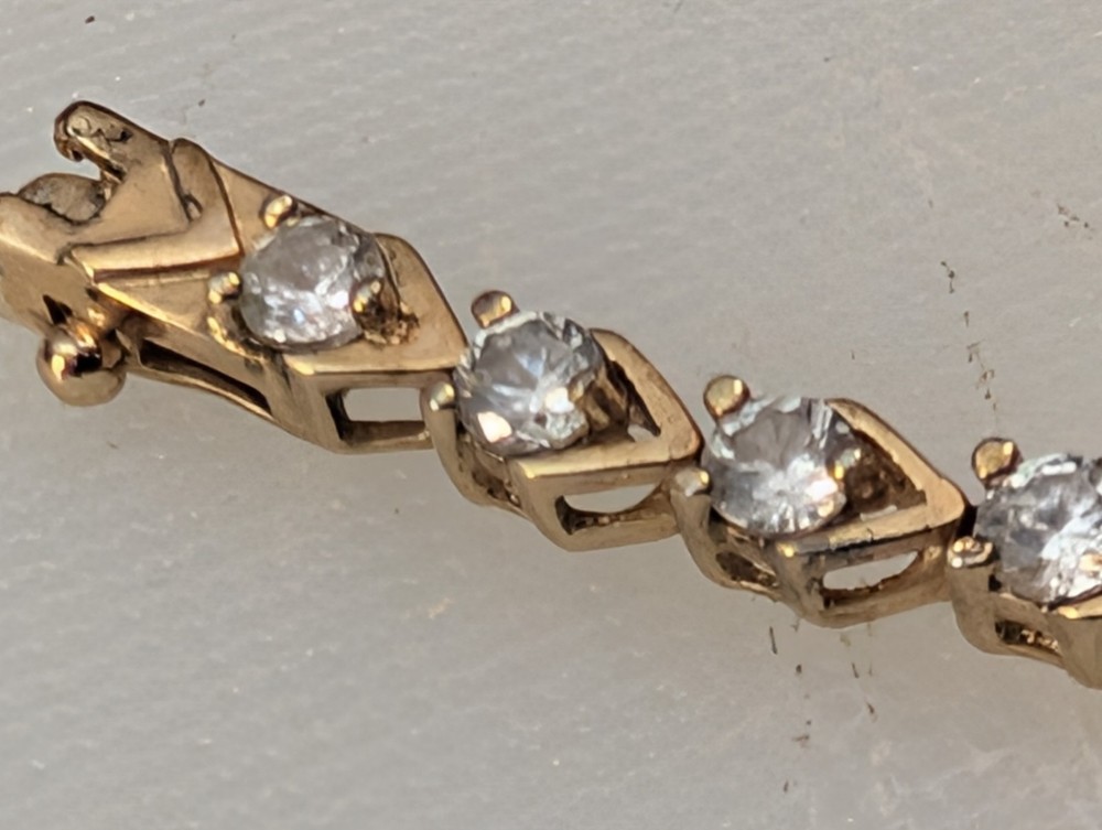 Vintage Sterling Silver 925 Gold Vermeil Cubic Zirconia Tennis Bracelet Signed
