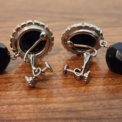 Vintage Signed Les Bernard Rhinestone & Faceted Black Dangle Ball Earrings 4″