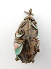 VINTAGE .925 STERLING SILVER OVAL HAND-PAINTED EGG PENDANT, MADE IN RUSSIA