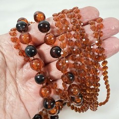 Vintage Necklace Multi Strand Beaded Long Flapper Lucite Root Beer/Cognac 48″