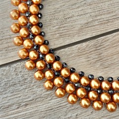 Triple Layer Golden Faux Pearl Beaded Statement Necklace Short