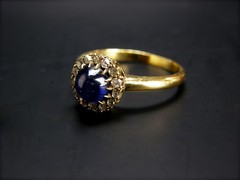 Antique Edwardian Era 18k Gold Sugarloaf Sapphire Diamond Cluster Ring