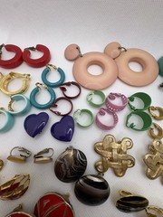 Vintage Lot Of 33 Colorful Clip Earrings Various Sizes Colors Fun Set Everyday