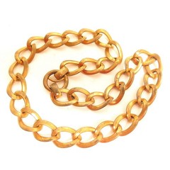 Antique Chunky Brass Chain Necklace Rare Old Art Deco Jewelry Huge Clasp A836a